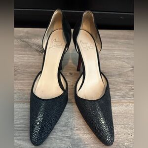Christian Louboutin Black Pointed D'Orsay Pumps with Red Soles
